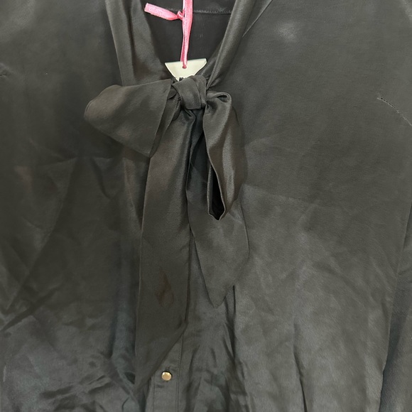Pink martini black silk tie v neck detail blouse XS - Picture 2 of 6